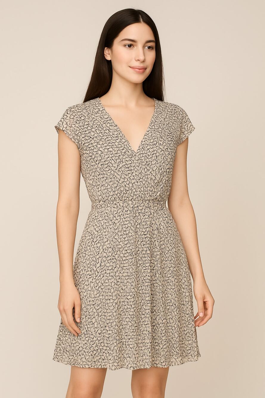 Reiss Marcy Black Cream Rust Bead Print Chiffon Fit & Flare Mini Dress 0